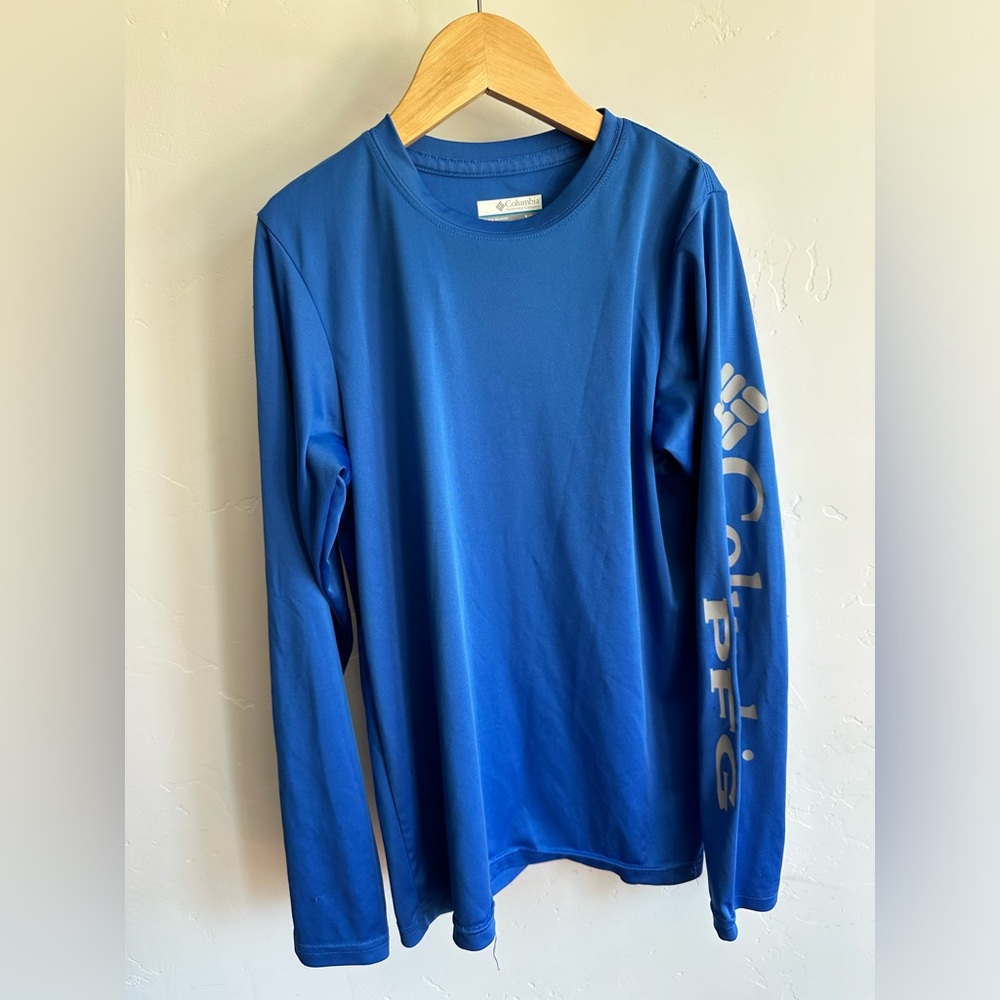 10/12Y Youth Blue Medium Columbia Sun Shirt Long Sleeve Boys Kids Protection Tee